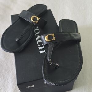 Coach Black Sandals with Gold Logo